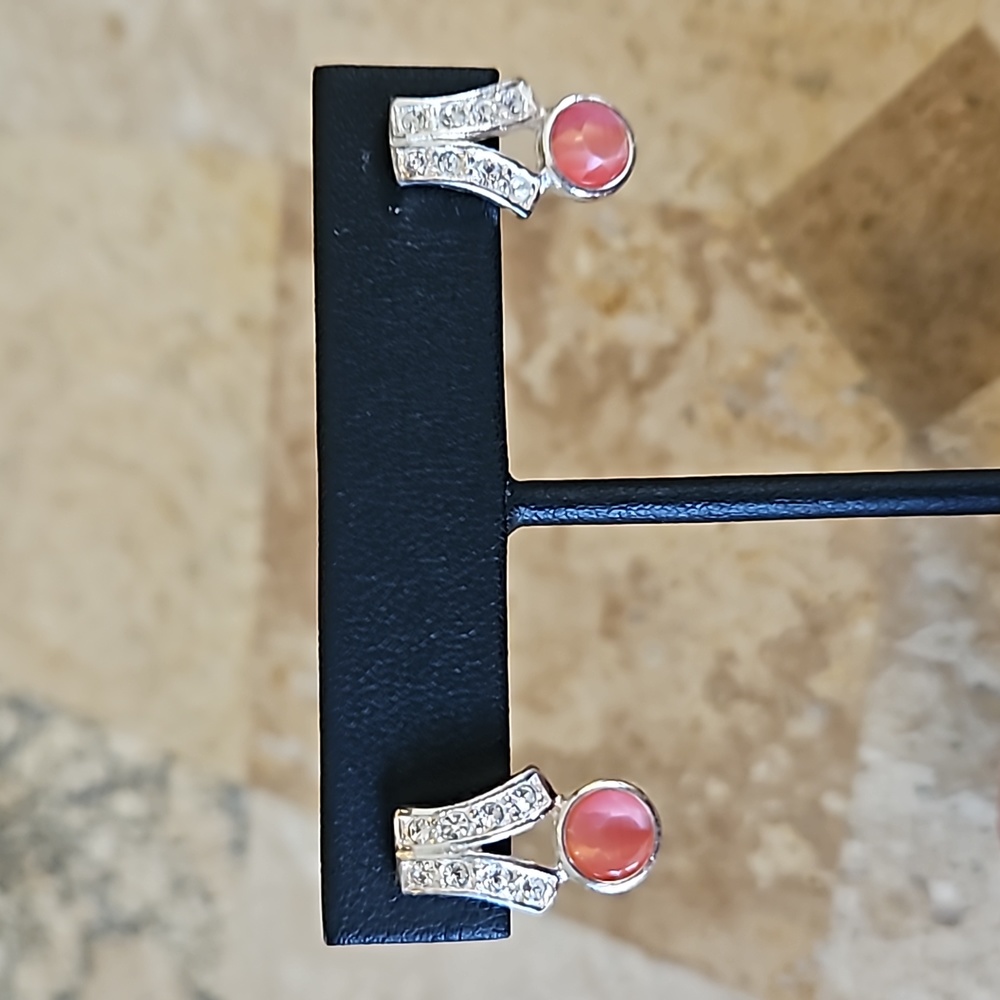 Roman RMN Earrings Pink Clear Rhinestones or Crystals Pierced Stud Signed